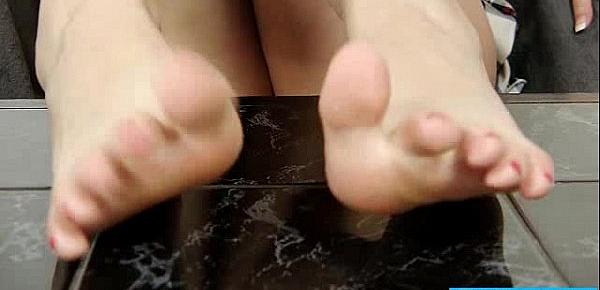  Cute blonde Sweet Cat bare feet show and footjob